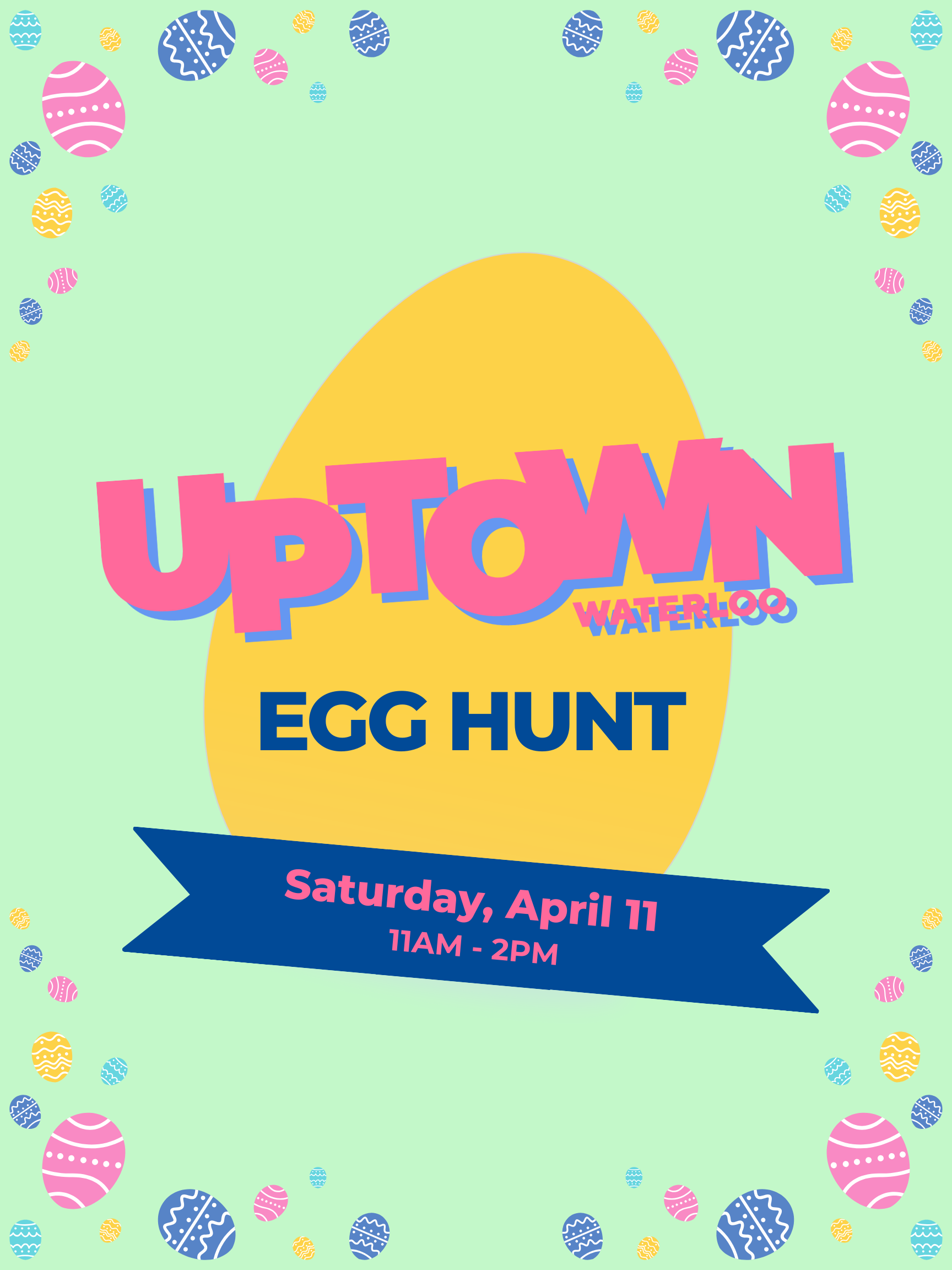 graphic of an astronaut with bunny ears walking with bunnies bouncing around in background. Words read 'Egg Hunt Saturday, March 30 11AM-2PM 
